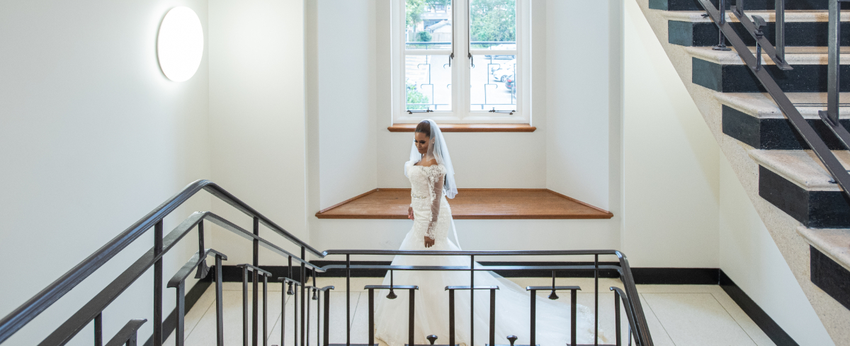 Bride in stairwell
